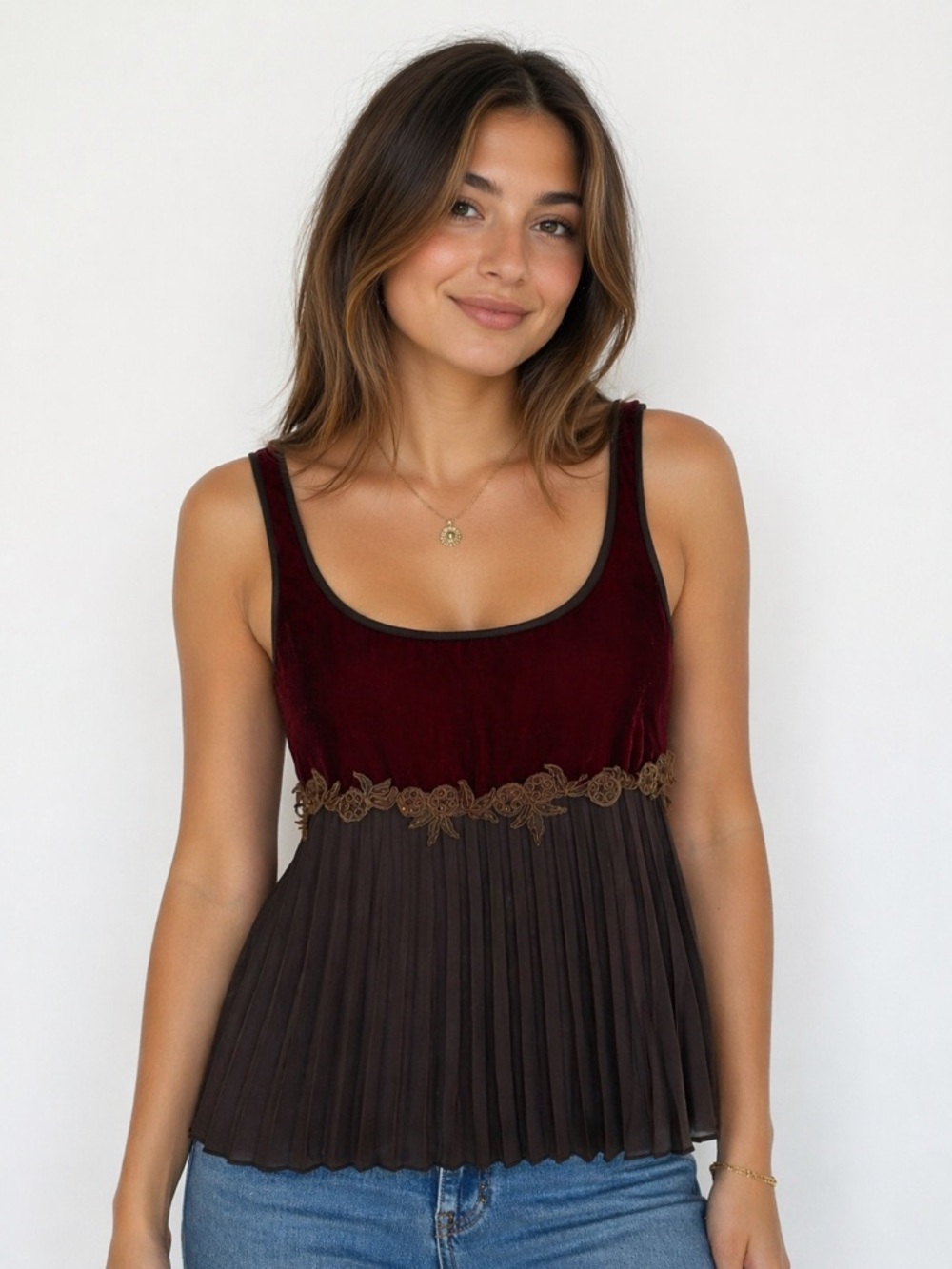 Vintage Embellished Babydoll Top Size 10 Velvet Pleated Fairycore Peasant Boho